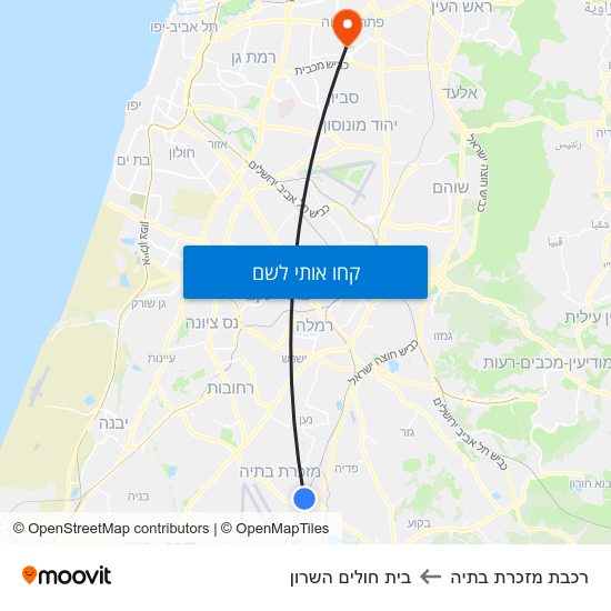 מפת רכבת מזכרת בתיה לבית חולים השרון