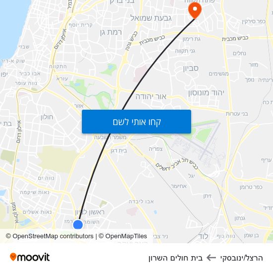 מפת הרצל/ינובסקי לבית חולים השרון