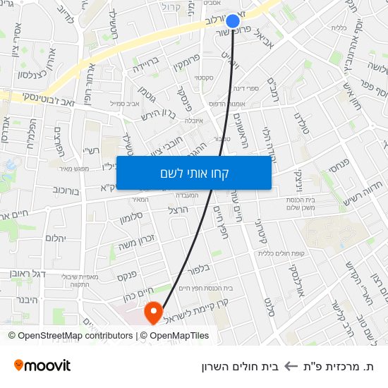 מפת ת. מרכזית פ''ת לבית חולים השרון