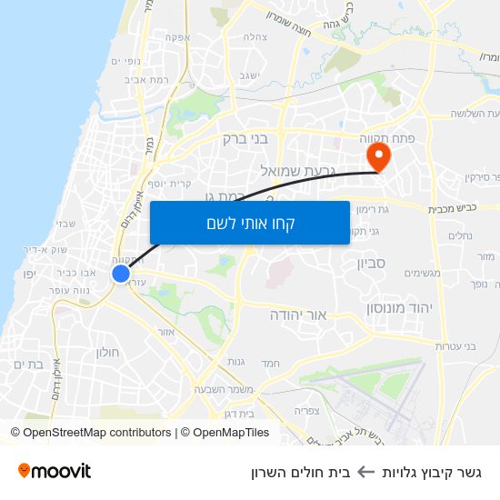 מפת גשר קיבוץ גלויות לבית חולים השרון