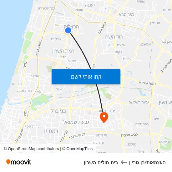 מפת העצמאות/בן גוריון לבית חולים השרון