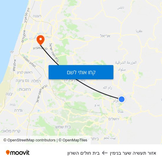 מפת אזור תעשיה שער בנימין לבית חולים השרון