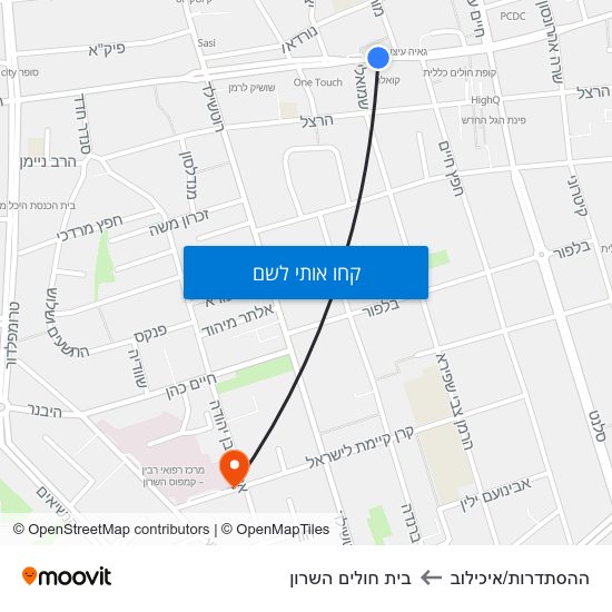 מפת ההסתדרות/איכילוב לבית חולים השרון