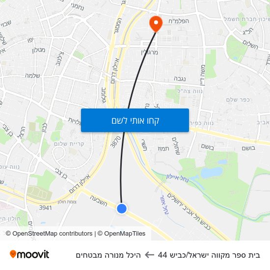 מפת בית ספר מקווה ישראל/כביש 44 להיכל מנורה מבטחים