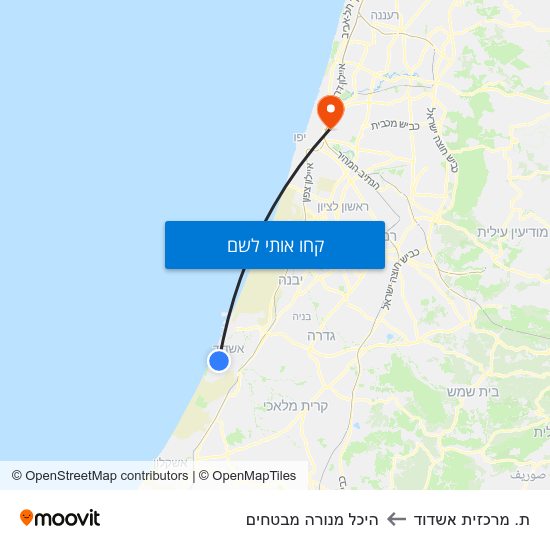 מפת ת. מרכזית אשדוד להיכל מנורה מבטחים