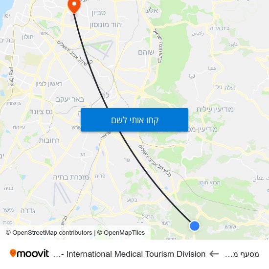 מפת מסעף מסילת ציון לSheba Medical Center - International Medical Tourism Division