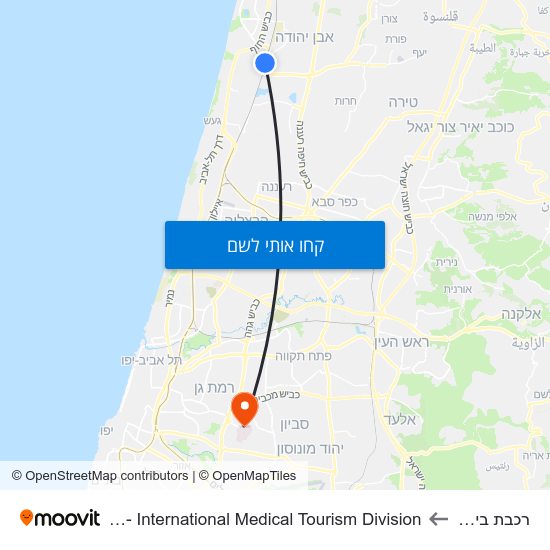 מפת רכבת בית יהושע לSheba Medical Center - International Medical Tourism Division