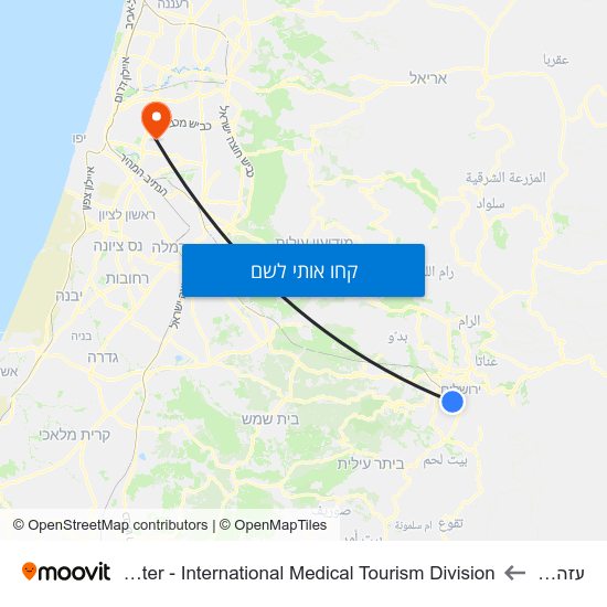 מפת עזה/רד''ק לSheba Medical Center - International Medical Tourism Division