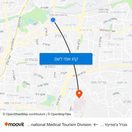 מפת מגדל צ'מפיון/דרך ששת הימים לSheba Medical Center - International Medical Tourism Division