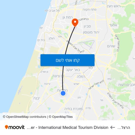 מפת הרצל/רוטרי לSheba Medical Center - International Medical Tourism Division