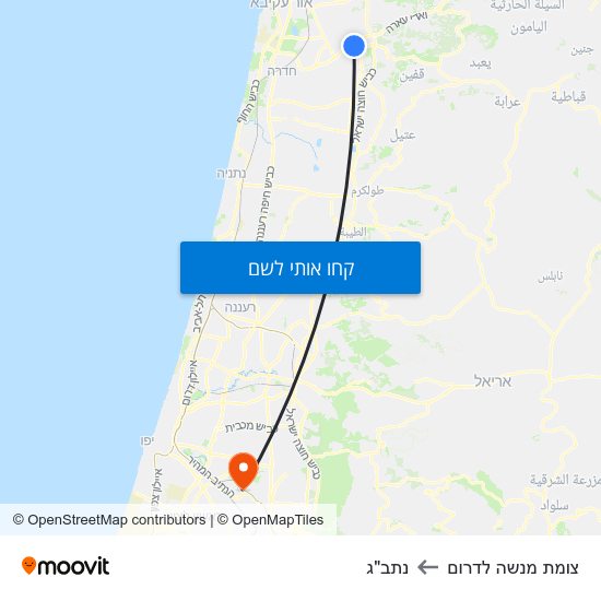 מפת צומת מנשה לדרום לנתב"ג