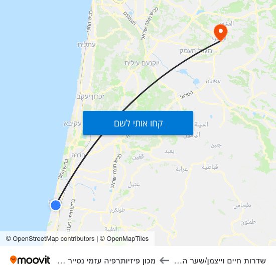 מפת שדרות חיים וייצמן/שער העמק למכון פיזיותרפיה עזמי נסייר נצרת