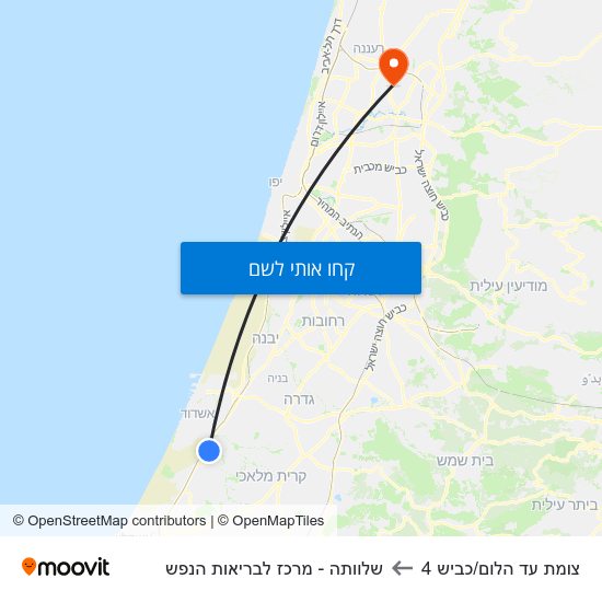 מפת צומת עד הלום/כביש 4 לשלוותה - מרכז לבריאות הנפש