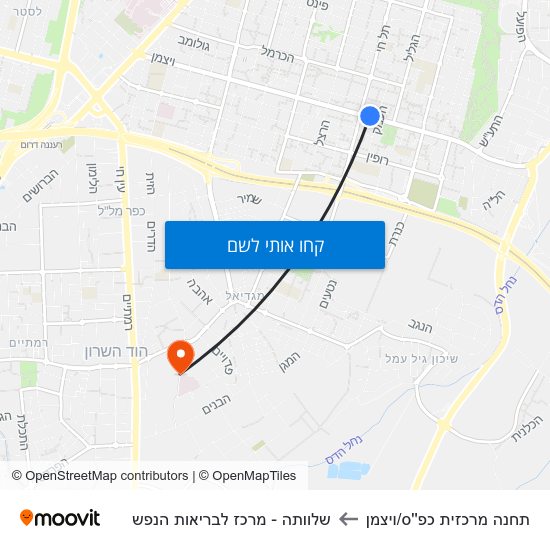 מפת תחנה מרכזית כפ''ס/ויצמן לשלוותה - מרכז לבריאות הנפש