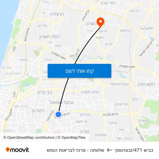 מפת כביש 471/זבוטינסקי לשלוותה - מרכז לבריאות הנפש