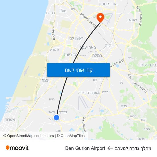 מפת מחלף גדרה למערב לBen Gurion Airport