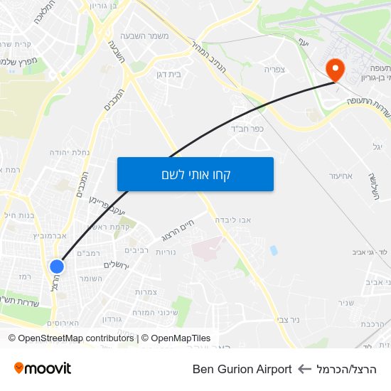 מפת הרצל/הכרמל לBen Gurion Airport
