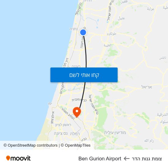 מפת צומת גנות הדר לBen Gurion Airport