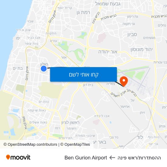 מפת ההסתדרות/ראש פינה לBen Gurion Airport
