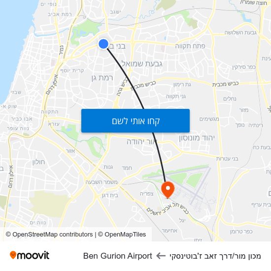 מפת מכון מור/דרך זאב ז'בוטינסקי לBen Gurion Airport