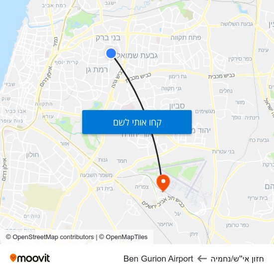 מפת חזון אי''ש/נחמיה לBen Gurion Airport