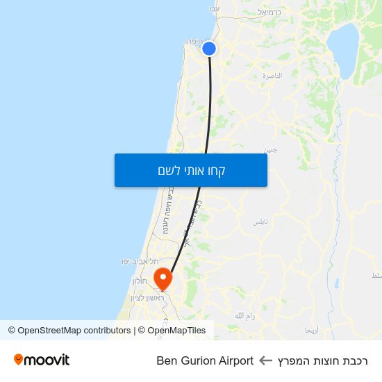 מפת רכבת חוצות המפרץ לBen Gurion Airport