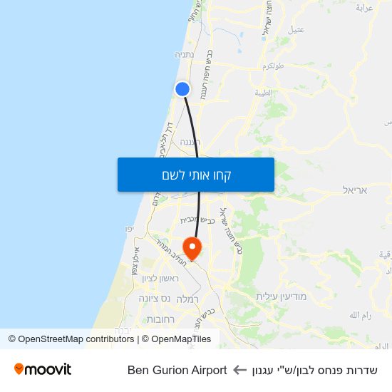 מפת שדרות פנחס לבון/ש''י עגנון לBen Gurion Airport