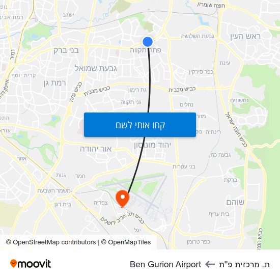 מפת ת. מרכזית פ''ת לBen Gurion Airport