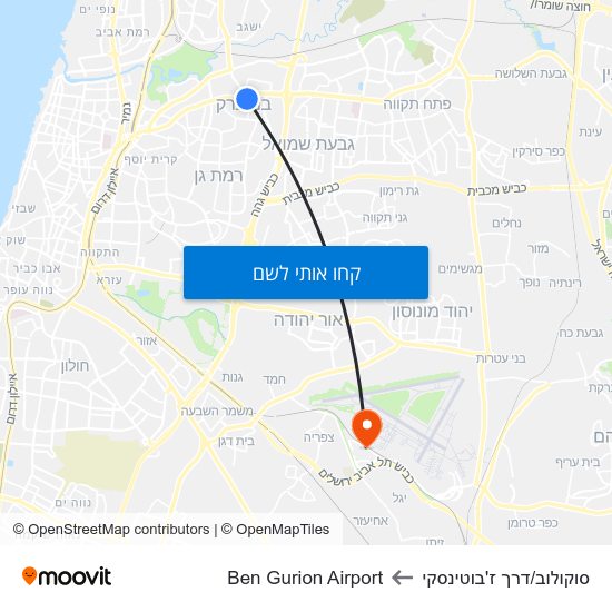 מפת סוקולוב/דרך ז'בוטינסקי לBen Gurion Airport