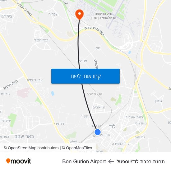 מפת תחנת רכבת לוד/יוספטל לBen Gurion Airport