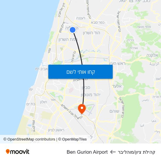 מפת קהילת ציון/מוהליבר לBen Gurion Airport