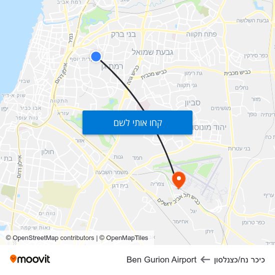מפת כיכר נח/כצנלסון לBen Gurion Airport