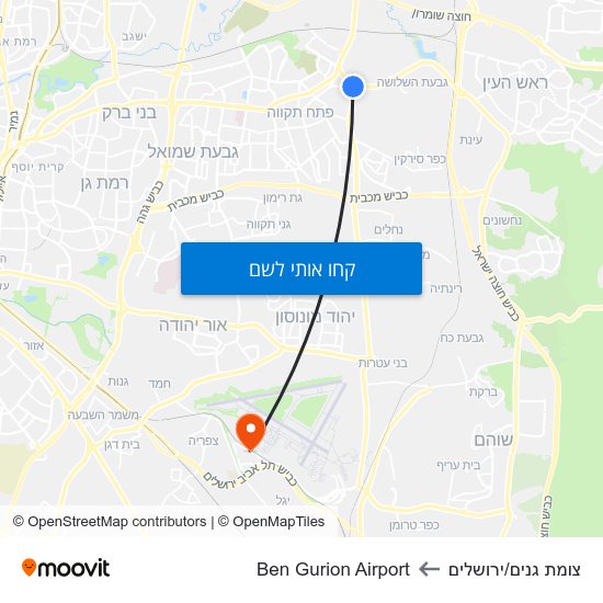 מפת צומת גנים/ירושלים לBen Gurion Airport