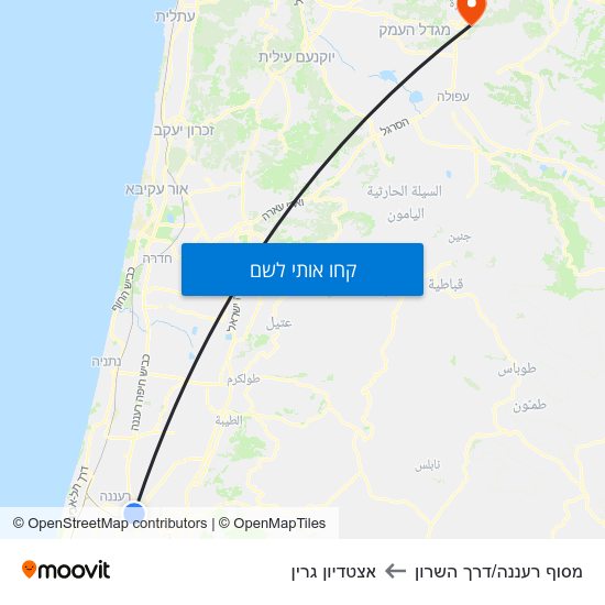 מפת מסוף רעננה/דרך השרון לאצטדיון גרין