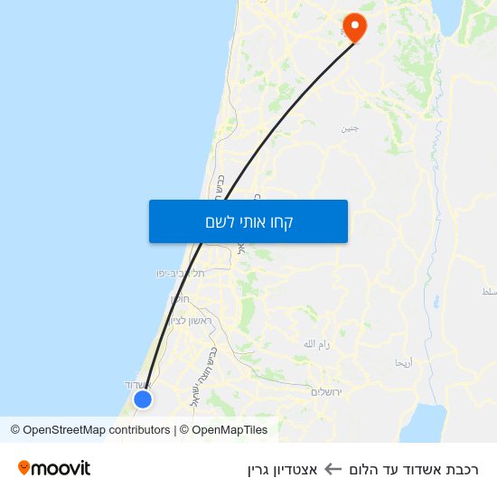 מפת רכבת אשדוד עד הלום לאצטדיון גרין