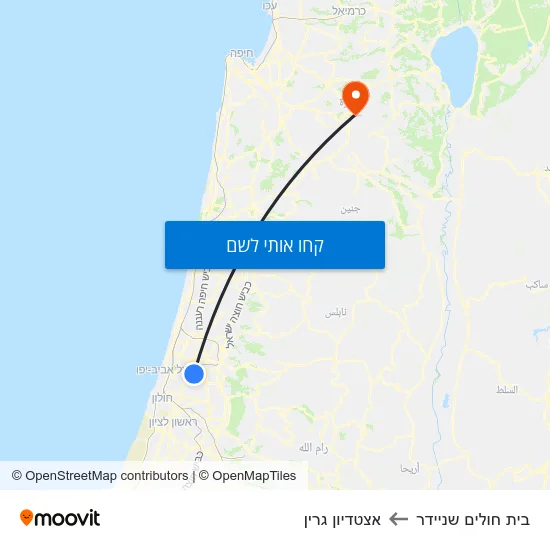 מפת בית חולים שניידר לאצטדיון גרין