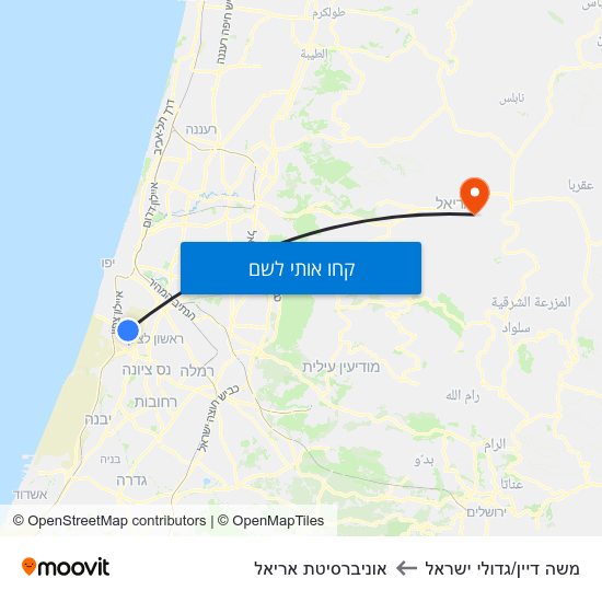 מפת משה דיין/גדולי ישראל לאוניברסיטת אריאל