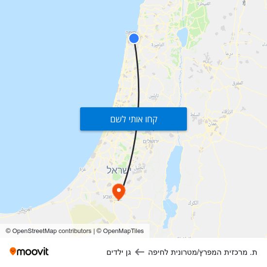 מפת ת. מרכזית המפרץ/מטרונית לחיפה לגן ילדים