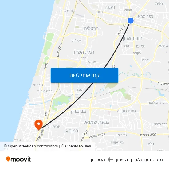 מפת מסוף רעננה/דרך השרון להטכניון