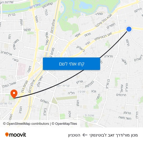 מפת מכון מור/דרך זאב ז'בוטינסקי להטכניון