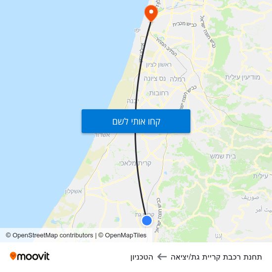 מפת תחנת רכבת קריית גת/יציאה להטכניון