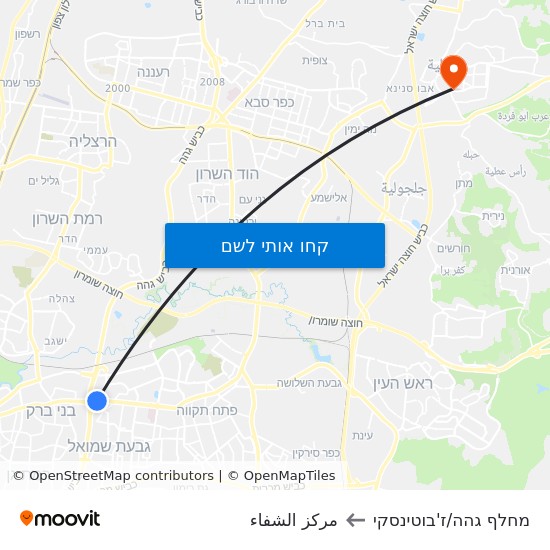 מפת מחלף גהה/ז'בוטינסקי לمركز الشفاء