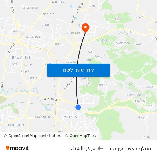 מפת מחלף ראש העין מזרח לمركز الشفاء