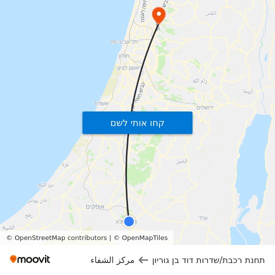 מפת תחנת רכבת/שדרות דוד בן גוריון לمركز الشفاء