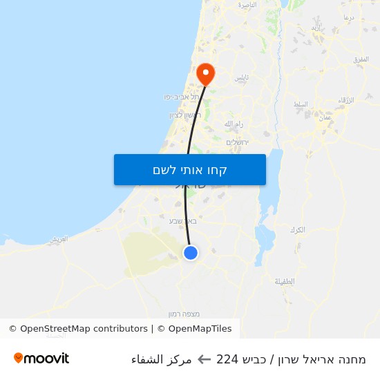 מפת מחנה אריאל שרון / כביש 224 לمركز الشفاء