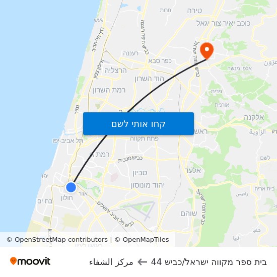 מפת בית ספר מקווה ישראל/כביש 44 לمركز الشفاء