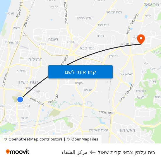 מפת בית עלמין צבאי קרית שאול לمركز الشفاء