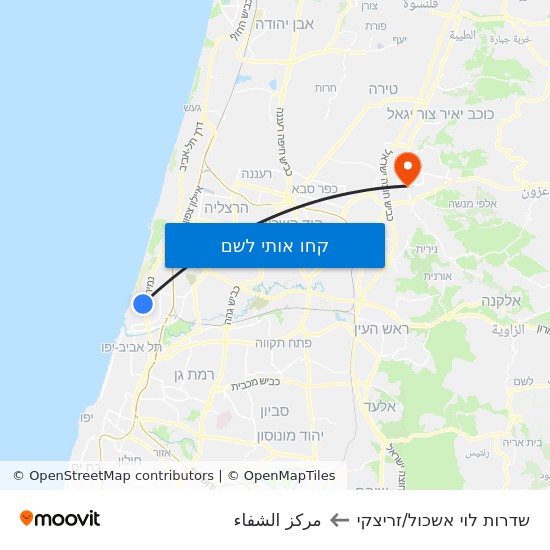 מפת שדרות לוי אשכול/זריצקי לمركز الشفاء