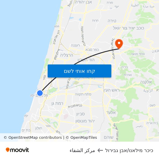 מפת כיכר מילאנו/אבן גבירול לمركز الشفاء