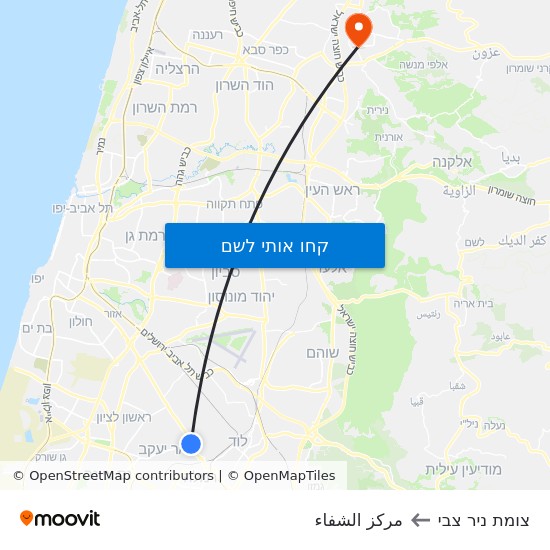 מפת צומת ניר צבי לمركز الشفاء